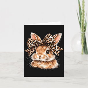 Cute Bunny Rabbit Face Leopard Coquette Bow Happy Card