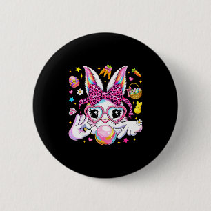 Cute bunny rabbit face leopard coquette bow six 6 cm round badge