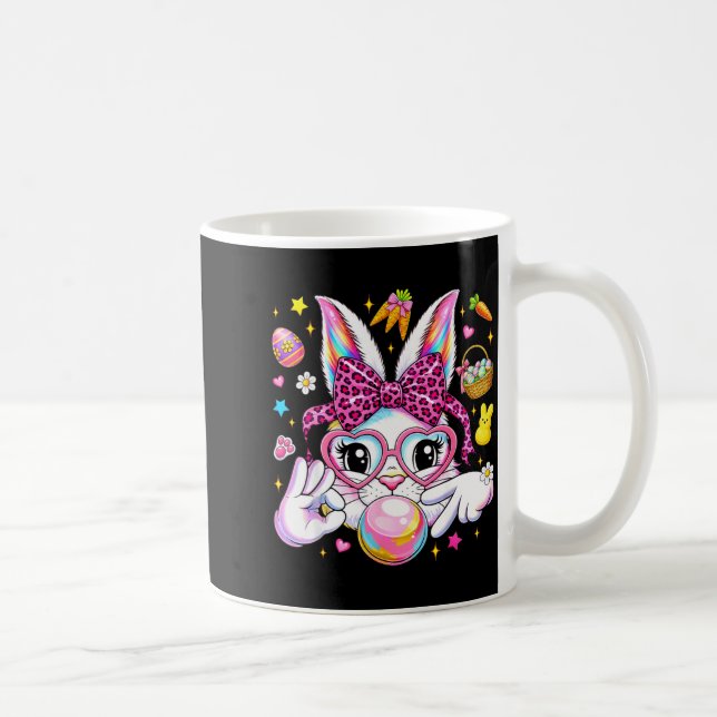 Cute bunny rabbit face leopard coquette bow six coffee mug (Right)