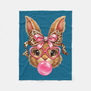Cute Bunny Rabbit Face Leopard Glasses Fleece Blanket