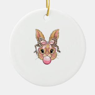 Cute Bunny Rabbit Face Leopard Glasses Girl Happy  Ceramic Tree Decoration