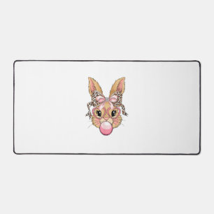 Cute Bunny Rabbit Face Leopard Glasses Girl Happy  Desk Mat