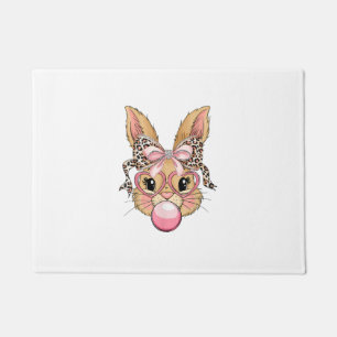 Cute Bunny Rabbit Face Leopard Glasses Girl Happy  Doormat