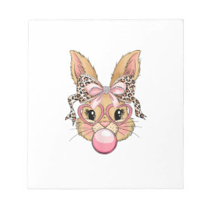 Cute Bunny Rabbit Face Leopard Glasses Girl Happy  Notepad