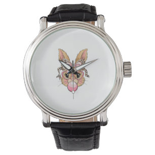 Cute Bunny Rabbit Face Leopard Glasses Girl Happy Watch