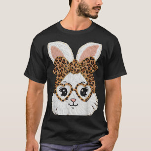 Cute Bunny Rabbit Face Leopard Gles Girl Happy Eas T-Shirt