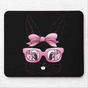 Cute Bunny Rabbit Face Pink Gles Bow Tie Happy Eas Mouse Mat