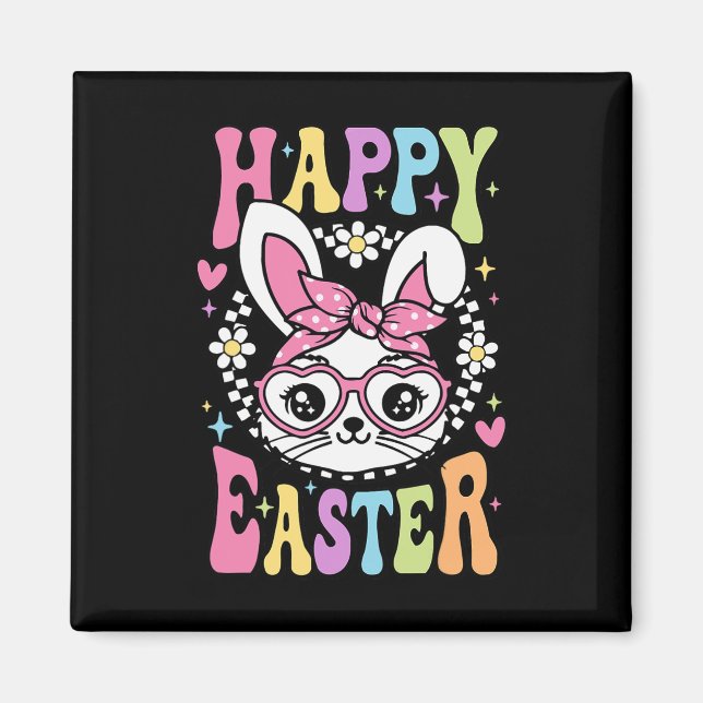 Cute Bunny Rabbit Face Retro Happy Easter Day Wome Magnet (Front)