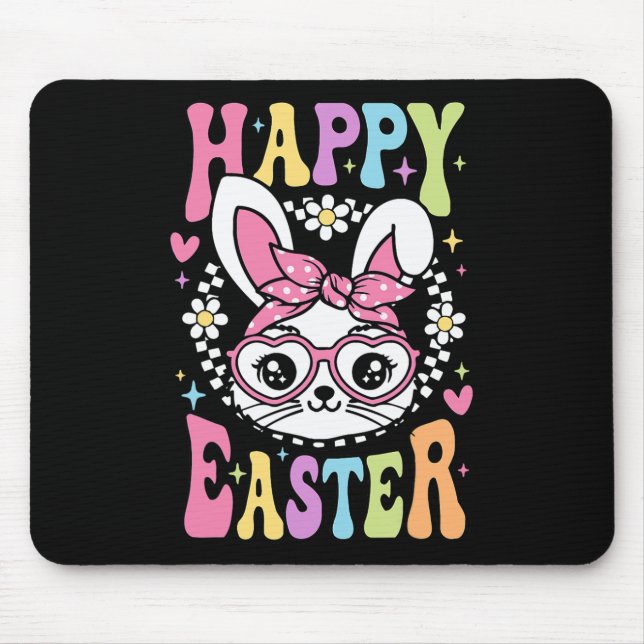 Cute Bunny Rabbit Face Retro Happy Easter Day Wome Mouse Mat (Front)