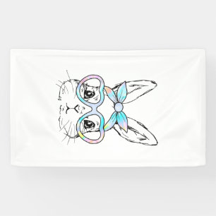 Cute Bunny Rabbit Face Tie Dye Glasses Girl Happy  Banner