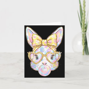 Cute bunny rabbit face tie dye glasses girl happy card