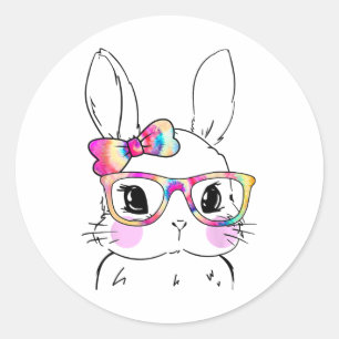 Cute Bunny Rabbit Face Tie Dye Glasses Girl Happy  Classic Round Sticker