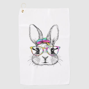 Cute Bunny Rabbit Face Tie Dye Glasses Girl Happy Golf Towel