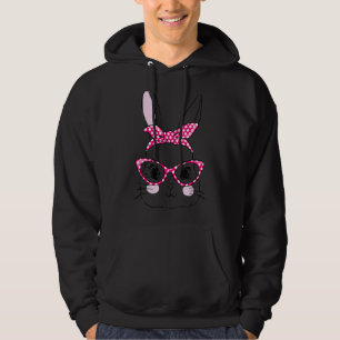 Cute Bunny Rabbit Face Tie Dye Glasses Girl Happy Hoodie
