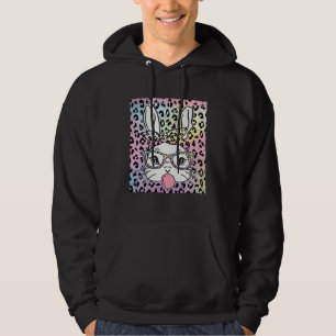 Cute Bunny Rabbit Face Tie Dye Glasses Girl Happy Hoodie
