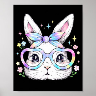 Cute Bunny Rabbit Face Tie Dye Glasses Girl Happy Poster