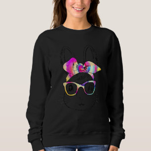 Cute Bunny Rabbit Face Tie Dye Glasses Girl Happy Sweatshirt