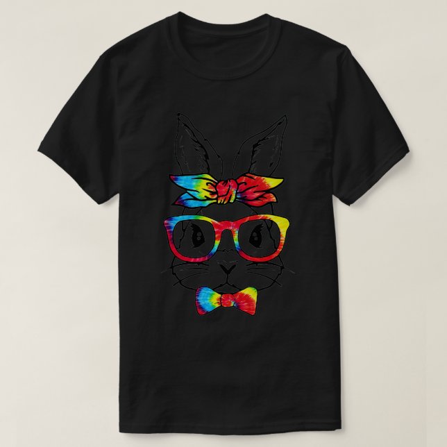 Cute Bunny Rabbit Face Tie Dye Glasses Girl Happy  T-Shirt (Design Front)