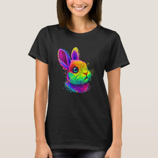 Cute Bunny Rabbit Face Tie Dye Glasses Girl Happy  T-Shirt
