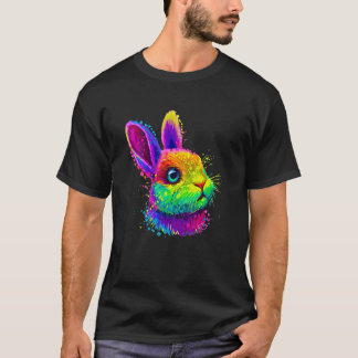 Cute Bunny Rabbit Face Tie Dye Glasses Girl Happy  T-Shirt