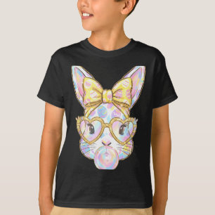 Cute bunny rabbit face tie dye glasses girl happy T-Shirt