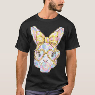 Cute bunny rabbit face tie dye glasses girl happy T-Shirt