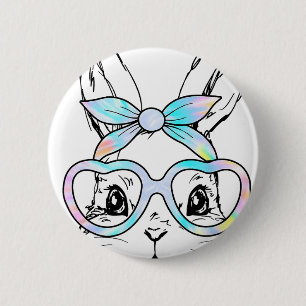Cute Bunny Rabbit Face Tie Dye Gles Girl Happy Eas 6 Cm Round Badge