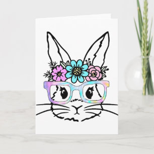 Cute Bunny Rabbit Face Tie Dye Gles Girl Happy Eas Card