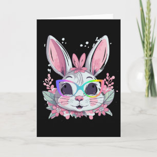 Cute Bunny Rabbit Face Tie Dye Gles Girl Happy Eas Card