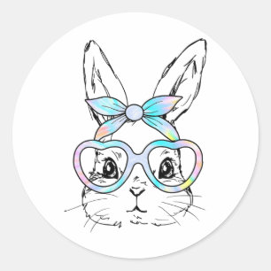 Cute Bunny Rabbit Face Tie Dye Gles Girl Happy Eas Classic Round Sticker