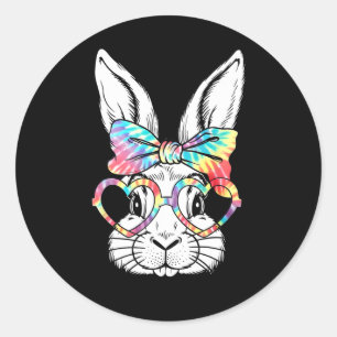 Cute Bunny Rabbit Face Tie Dye Gles Girl Happy Eas Classic Round Sticker