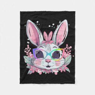 Cute Bunny Rabbit Face Tie Dye Gles Girl Happy Eas Fleece Blanket