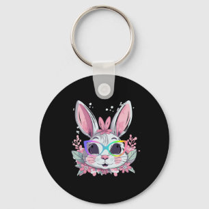 Cute Bunny Rabbit Face Tie Dye Gles Girl Happy Eas Key Ring