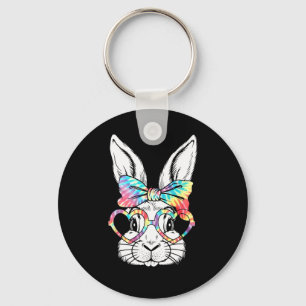 Cute Bunny Rabbit Face Tie Dye Gles Girl Happy Eas Key Ring
