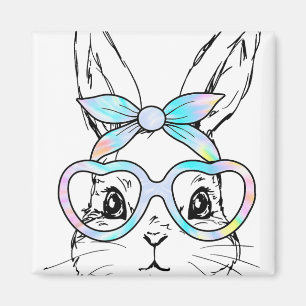 Cute Bunny Rabbit Face Tie Dye Gles Girl Happy Eas Magnet