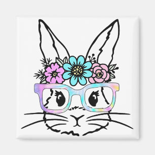 Cute Bunny Rabbit Face Tie Dye Gles Girl Happy Eas Magnet