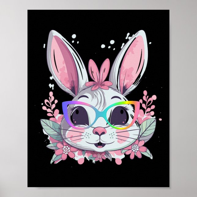 Cute Bunny Rabbit Face Tie Dye Gles Girl Happy Eas Poster (Front)