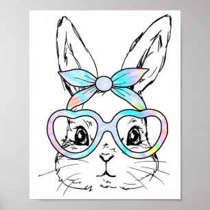 Cute Bunny Rabbit Face Tie Dye Gles Girl Happy Eas Poster