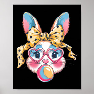 Cute Bunny Rabbit Face Tie Dye Gles Girl Happy Eas Poster