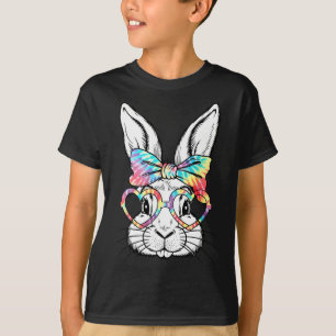 Cute Bunny Rabbit Face Tie Dye Gles Girl Happy Eas T-Shirt
