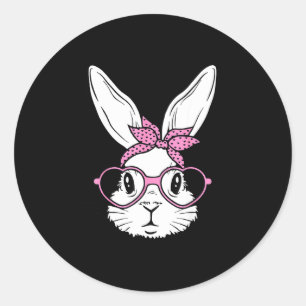 Cute bunny rabbit face with bandanna heart glasses classic round sticker