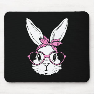 Cute bunny rabbit face with bandanna heart glasses mouse mat