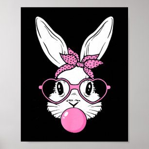 Cute bunny rabbit face with bandanna heart glasses poster