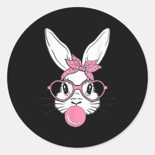 Cute Bunny Rabbit Face With Bandanna Heart Gles Bu Classic Round Sticker