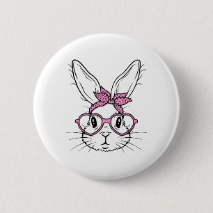 Cute Bunny Rabbit Face With Bandanna Heart Gles Ea 6 Cm Round Badge