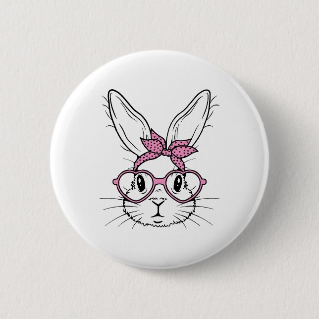 Cute Bunny Rabbit Face With Bandanna Heart Gles Ea 6 Cm Round Badge (Front)