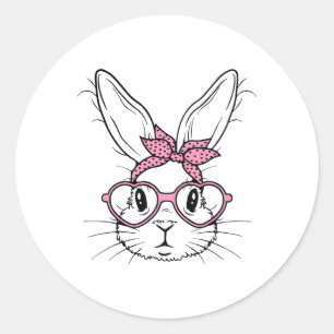 Cute Bunny Rabbit Face With Bandanna Heart Gles Ea Classic Round Sticker