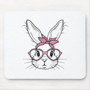 Cute Bunny Rabbit Face With Bandanna Heart Gles Ea Mouse Mat