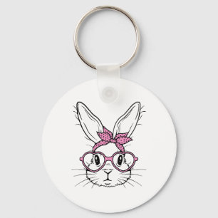 Cute Bunny Rabbit Face With Byndana Heart Gles Eas Key Ring