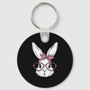 Cute Bunny Rabbit Face With Ndana Heart Gles Easte Key Ring